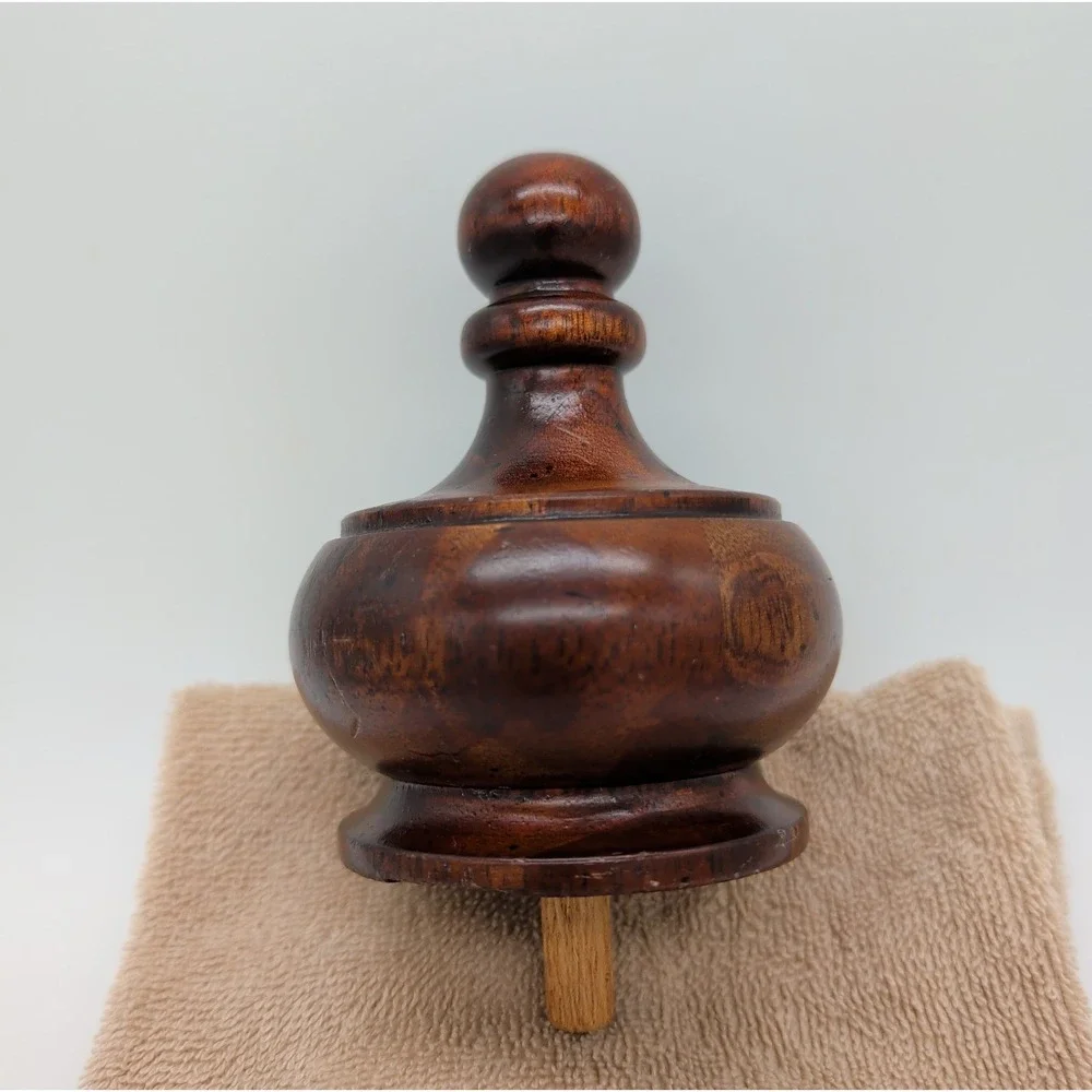 Vtg Wood Bed Post Curtain Rod Finial Dark Brown Stain Turned Wooden Dowel Tiered